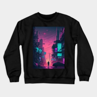 Man Looking At The Horizon In Cyberpunk City Crewneck Sweatshirt